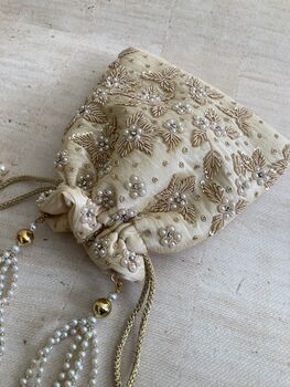 Gold Handcrafted Embroidered Potli Bag/Wrist Bag, 5 of 5