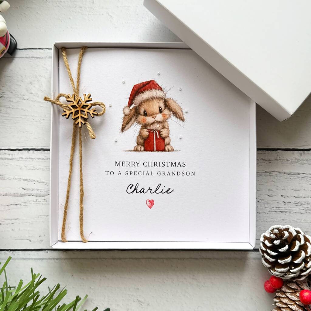 Handmade Bunny Christmas Card, For Grandson, Son Or Nephew, 1 of 5