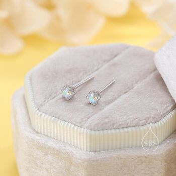 Sterling Silver Tiny Aurora Ab Cz Stud Earrings, 6 of 10