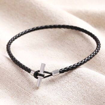 Men's Braided Vegan Leather T Bar Bracelet, 2 of 4