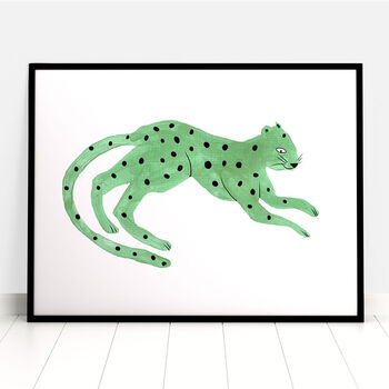 'Big Green Cat' Illustrated Cat Kids Art Print, 2 of 2