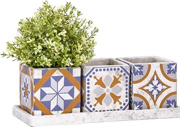 Portuguese Tiled Three Square Pots On Tray, 5 of 11