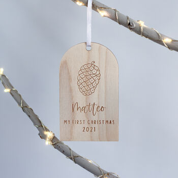 Personalised First Christmas 2021 Wooden Bauble, 2 of 4