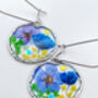 Pressed Blue Flowers Drop Earrings Silver Or Gold, thumbnail 4 of 9