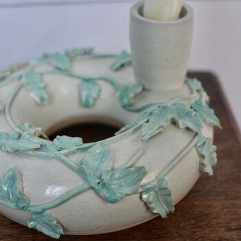 Ceramic Leafy Wreath Ring Candlestick, 2 of 4