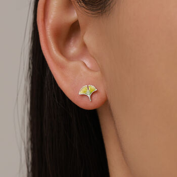 Sterling Silver Ginkgo Leaf Stud Earrings, 6 of 11