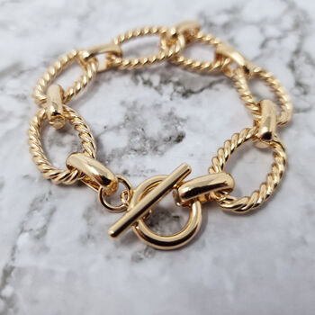 18k Gold Vermeil Plated Textured Paperclip Bracelet, 3 of 5