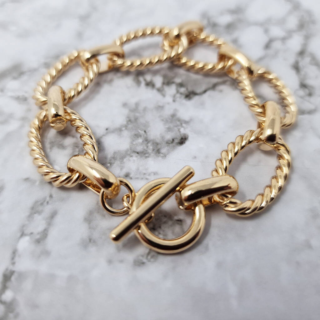 18k Gold Vermeil Plated Textured Paperclip Bracelet By Harfi