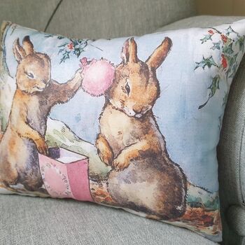 Christmas Bunny Hand Printed Decorative Cushion, 3 of 4