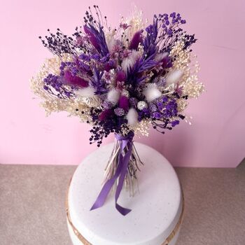 Deep Purple Dried Flower Bouquet With Gypsophila, 5 of 5