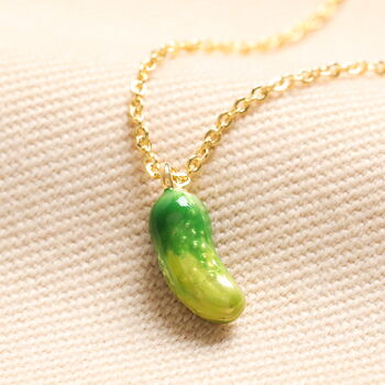 Green Enamel Pickle Pendant Necklace In Gold Plating, 2 of 5