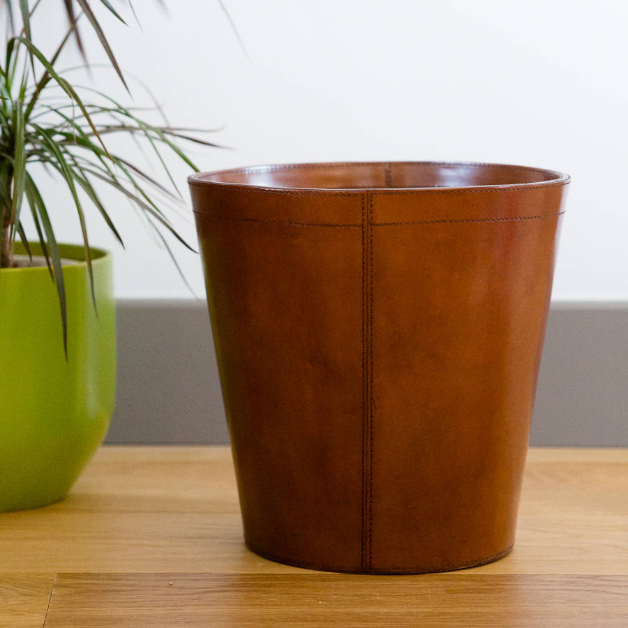 round leather waste paper bin by ginger rose