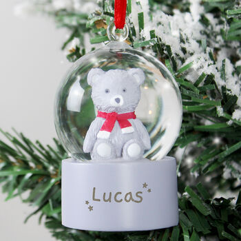Personalised Teddy Bear Glitter Snow Globe Tree Decoration, 3 of 4