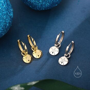 Sand Dollar Huggie Hoops Earrings In Sterling Silver, 2 of 10
