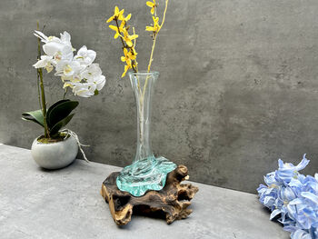 28cm Molten Glass Flower Stem Vase And Wine Decanter, 4 of 12