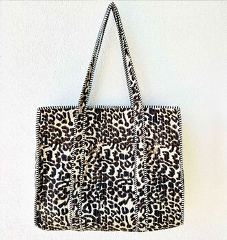 Tote Bag Cotton Leopard Print Quilted Beach Bag, 2 of 6