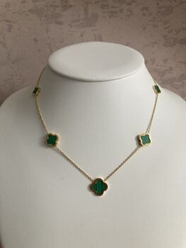 18 K Gold Plated Four Leaf Clover Necklace Emerald, 4 of 4