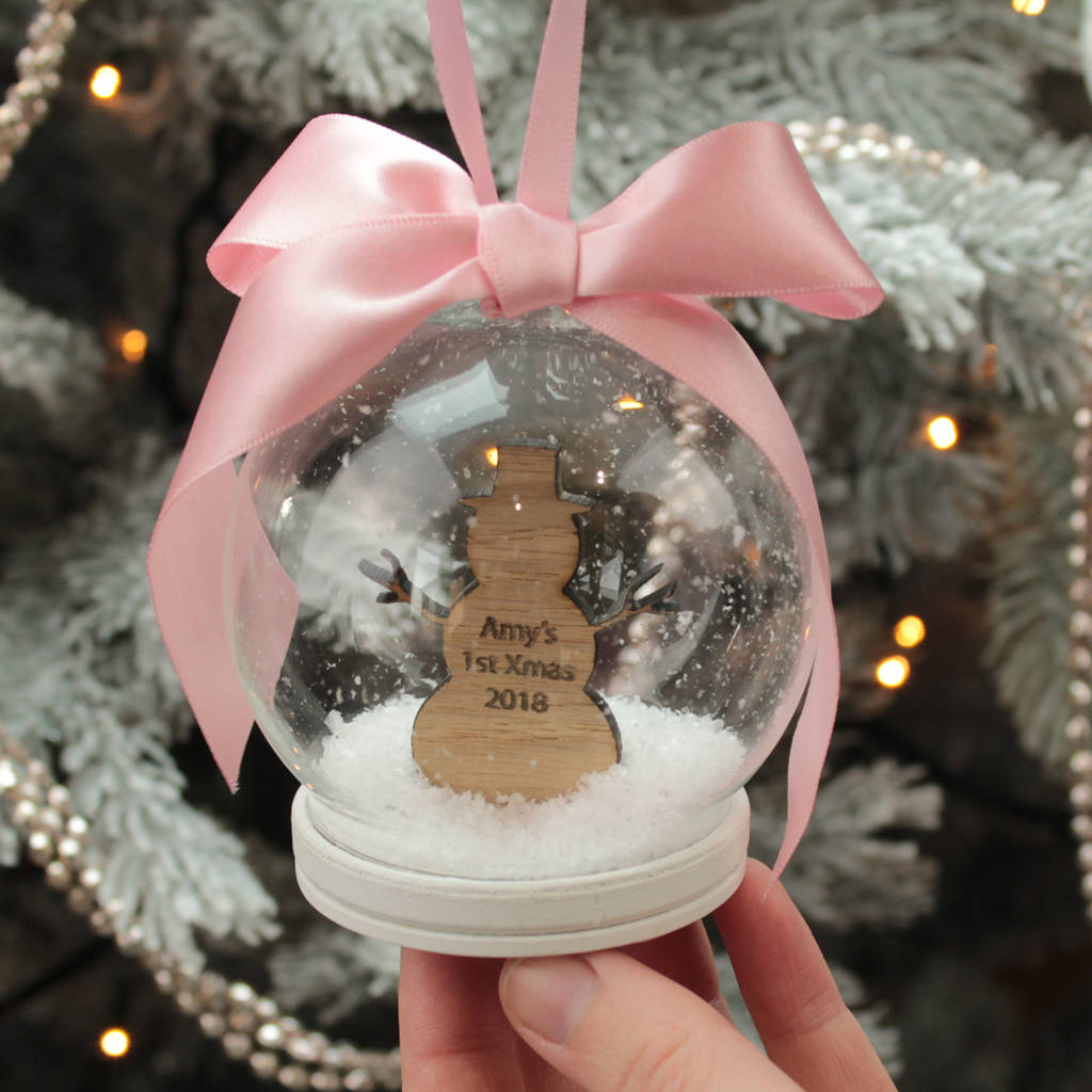 personalised 1st christmas snowman snow globe bauble by dreams to reality design ltd ...