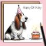 Basset Hound Birthday Card. Birthday Cake, thumbnail 1 of 2