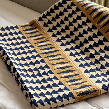 Yellow And Navy Block Print Indian Bedspread, 2 of 3