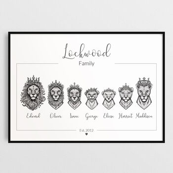 Personalised Animal Family Portrait Print Royal Lion Family, 7 of 11