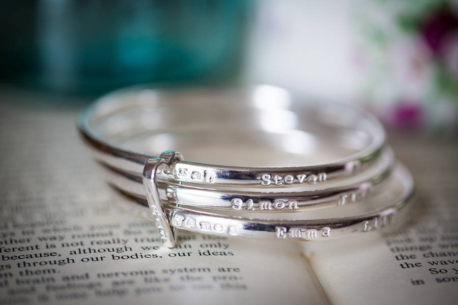 Personalised Sterling Silver Bangle Set With Heart, 1 of 5