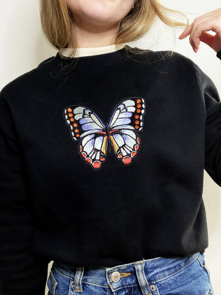 Oversized Black Embroidered Butterfly Jumper By Lint & Thread