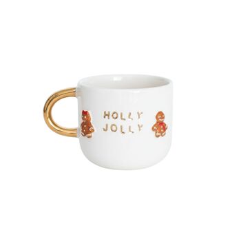 Holly Gingerbread Handmade Ceramic Mug With 24 Ct Gold Plated Handle, 2 of 3
