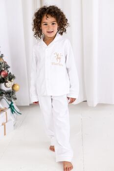 When I Wake Christmas Eve Personalised Embroidered Back And Front Reindeer Pyjamas, 2 of 4