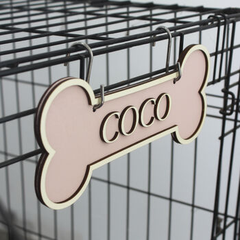 Personalised Dog Bone Crate Signs With Pre Drilled Holes And Hooks, 4 of 7