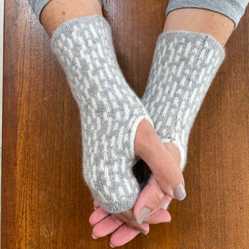 Ladies Knitted Fingerless Mittens With Line Pattern, 6 of 7