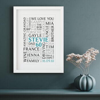 Personalised 60th Birthday Word Art Portrait Print, 3 of 12