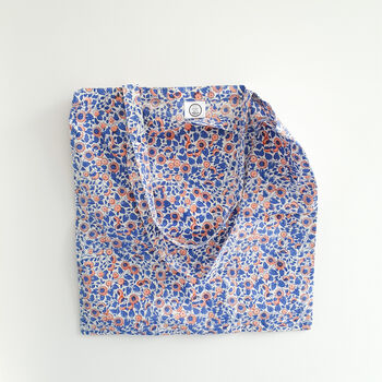 Xl Block Print Tote Bag, Handmade, Blue Coral, 5 of 9