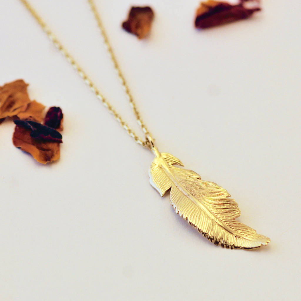 9ct Gold Feather Pendant Necklace By Heather Scott Jewellery