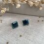 Green Blue Crackle Glaze Ceramic Square Studs, thumbnail 1 of 9