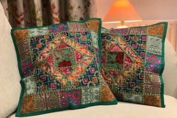 Handmade Indian Patchwork Cushion Cover Green, 3 of 4