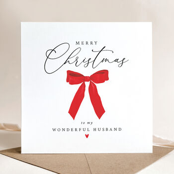 Christmas Card For Wife / Husband: Festive Red Bow And Red Heart Design, 11 of 12