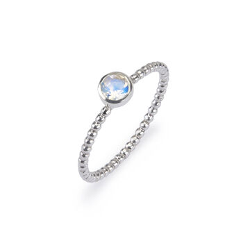Blue Topaz Stacking Ring With Beaded Band In Silver, 5 of 12