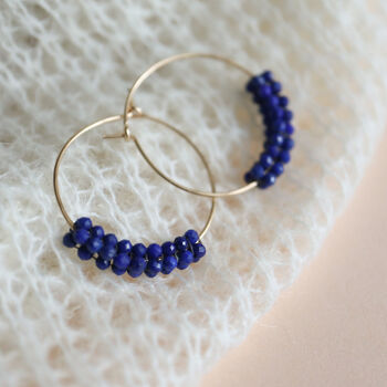 Real Lapis Lazuli Beaded Hoop Earrings, 4 of 6