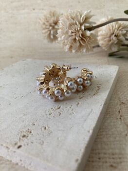 Chunky Gold Pearl Hoop Earrings, 3 of 6