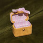 Mustard And Pink Velvet Bow Travel Ring Box, thumbnail 1 of 4