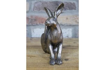 Cute Bronzed Sitting Hare Figurine – Rabbit Ornament, 3 of 6