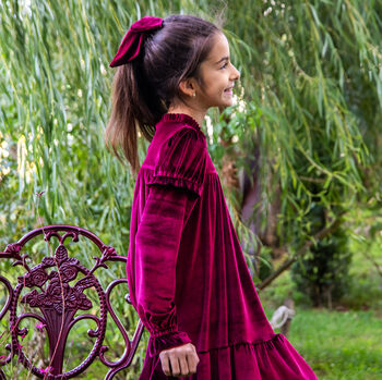 Chiara Girls Velvet Dress With Matching Hair Clip, 4 of 4