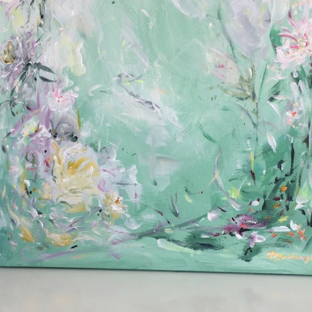 Mint Green Abstract Floral Wall Art Original Canvas By