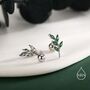Sterling Silver Emerald Green Leaf Internally Threaded Flat Back / Screw Back / Stud Earrings, thumbnail 7 of 12