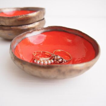 Handmade Mini Orange Gold Ceramic Jewellery Dish, 5 of 6