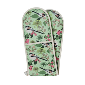 Green Double Oven Gloves With Birds, 4 of 6