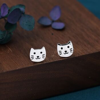 Cute Little Cat Stud Earrings In Sterling Silver, 5 of 11