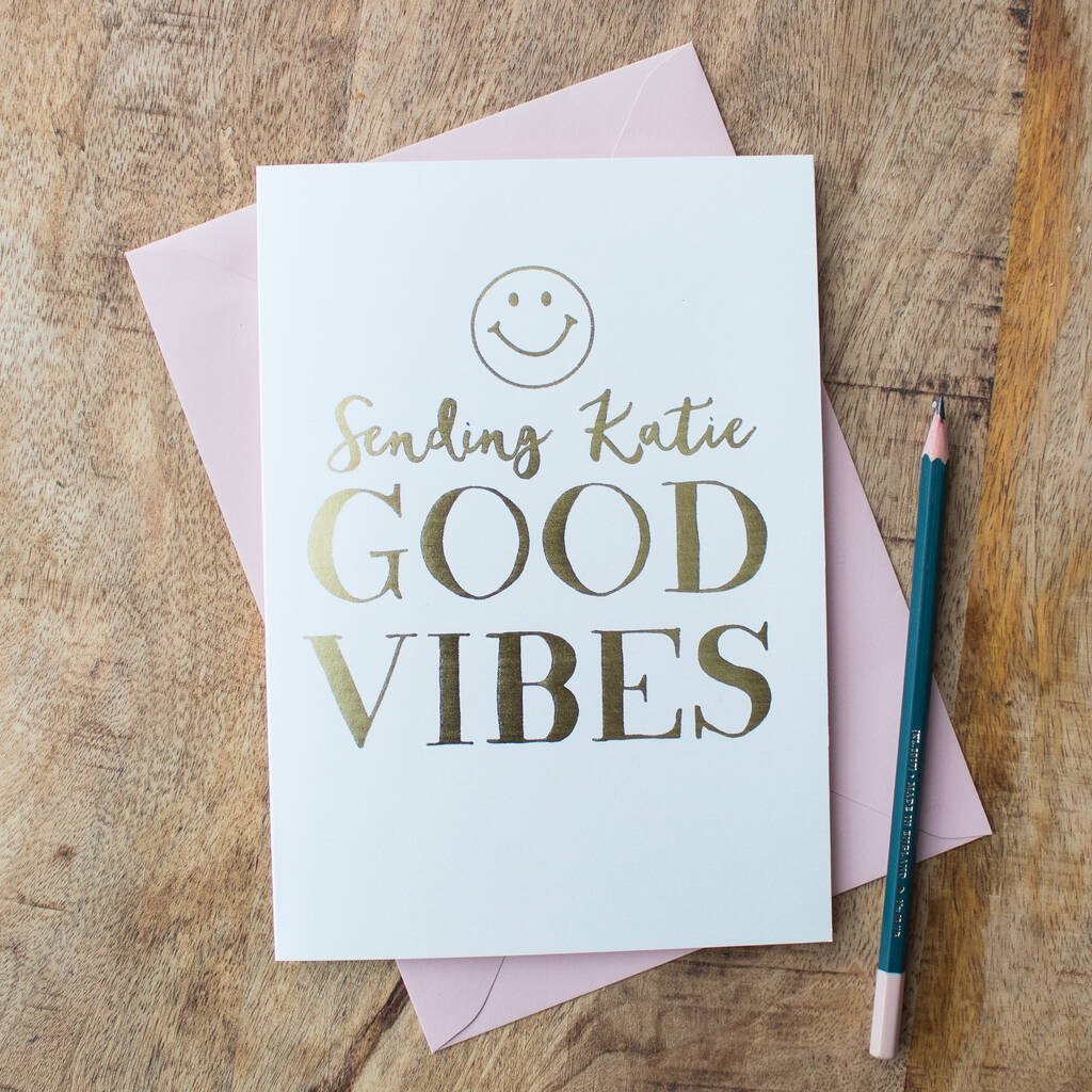 Foil 'Sending Good Vibes' Personalised Card, 1 of 2