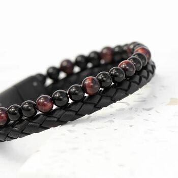 Personalised Men's Tigers Eye Leather And Bead Bracelet, 3 of 4